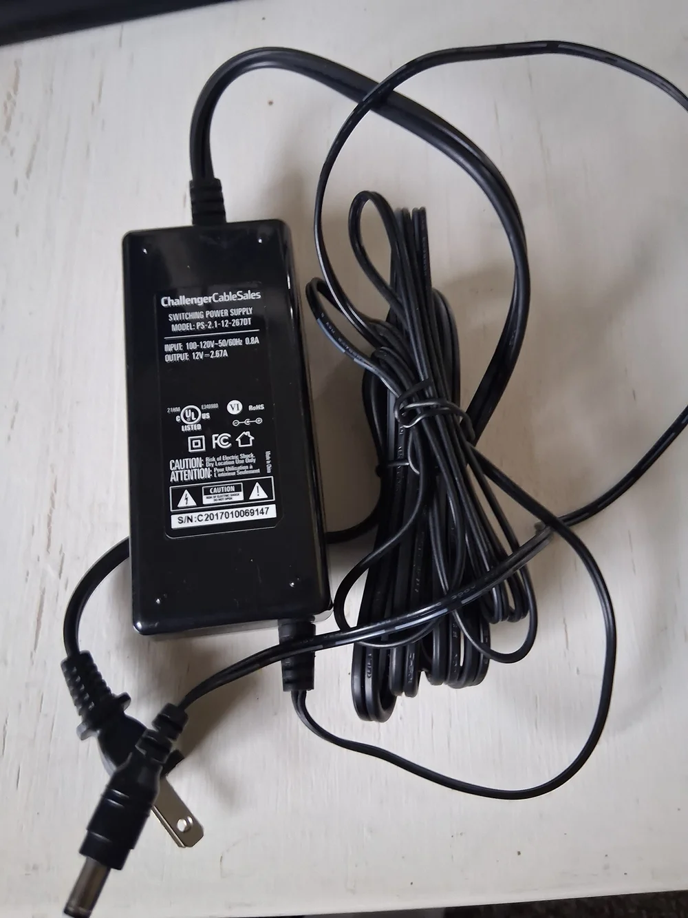 Black 12V 2.5A Switching Power Supply Adapter Challanger Cable